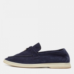 Pre Owned Loro Piana Blue Suede Summer Charms Walk Slip On Loafers Size 39.5