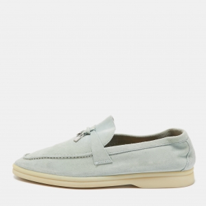 Loro Piana Light Blue Suede Summer Charms Walk Slip On Loafers Size 39