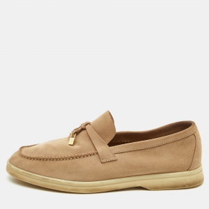 Pre Owned Loro Piana Beige Suede Summer Charms Walk Slip On Loafers Size 37.5
