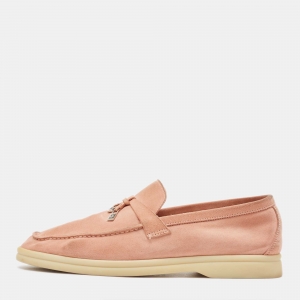 Loro Piana Pink Suede Summer Charms Walk Loafers Size 39