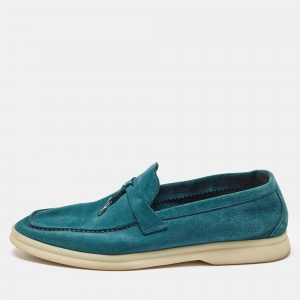Loro Piana Teal Suede Summer Charms Walk Loafers Size 38
