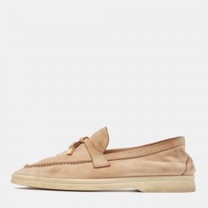 Loro Piana Beige Suede Summer Charms Walk Loafers Size 36