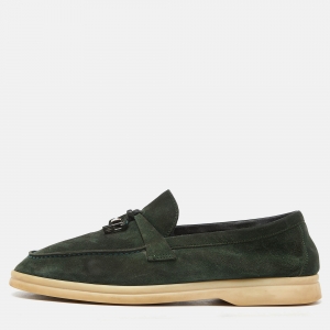 Pre Owned Loro Piana Green Suede Summer Charms Walk Loafers Size 38