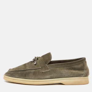 Pre Owned Loro Piana Green Suede Summer Charms Walk Loafers Size 38