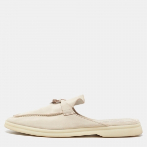 Pre Owned Loro Piana Beige Nubuck Leather Babouche Charms Walk Mules Size 39.5