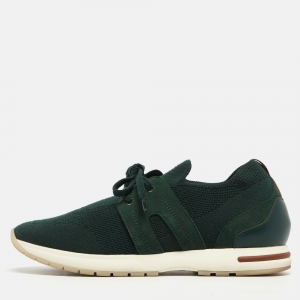 Pre Owned Loro Piana Green Knit Fabric 360 Flexy Walker Sneakers Size 38.5