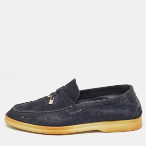 Loro Piana Navy Blue Suede Summer Charms Walk Loafers Size 39.5