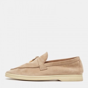 Pre Owned Loro Piana Beige Suede Summer Charms Walk Loafers Size 38
