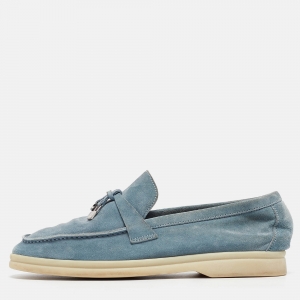 Pre Owned Loro Piana Blue Suede Summer Charms Walk  Loafers Size 36