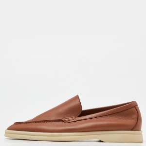 Pre Owned Lora Piana Brown Leather Summer Walk Loafers Size 39