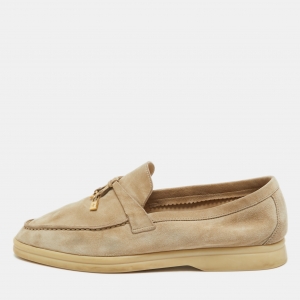 Pre Owned Loro Piana Beige Suede Summer Charms Walk Loafers Size 39