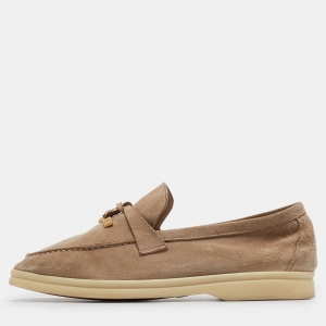 Pre Owned Loro Piana Beige Suede Summer Charms Walk Loafers Size 36
