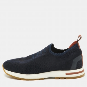 Pre Owned Loro Piana Navy Blue Knit Fabric 360 LP Flexy Walk Sneakers Size 36