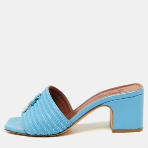 Loro Piana Blue Embroidered Leather Sprightly Charms Slide Sandals Size 36
