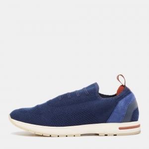 Pre Owned Loro Piana Navy Blue Knit Fabric 360 LP Flexy Walk Sneakers Size 39