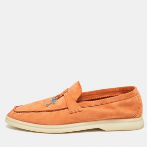 Pre Owned Loro Piana Orange Suede Summer Walk Charms Slip On Loafers Size 38