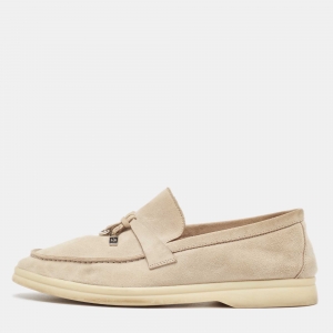 Pre Owned Loro Piana Grey Suede Summer Charms Walk  Loafers Size 36.5