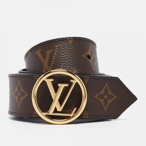 Pre Owned Louis Vuitton Black/Monogram Canvas and Epi Leather LV Circle Belt 90CM