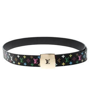 Pre Owned Louis Vuitton Black Multicolor Monogram Canvas LV Cut Belt 90cm
