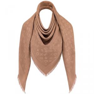 Pre Owned Louis Vuitton Cappuccino Monogram Wool and Silk Shawl
