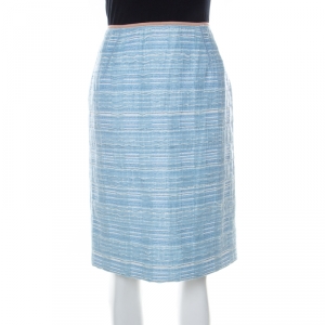 Louis Vuitton Blue Lurex Insert Tweed Pencil Skirt S