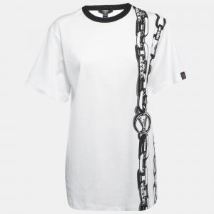 Louis Vuitton  White Chain Print Crew Neck Half Sleeve T-Shirt L