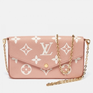 Pre Owned Louis Vuitton Rose Trianon Giant Monogram Empreinte Leather Felicie Pochette Bag    