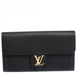 Pre Owned Louis Vuitton Black Leather Lock Me Wallet