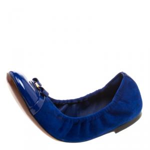 مملوكة مسبقًا حذاء باليرينا فلات لوي فيتون إلبا سكرانش  سويدي أزرق وجلد مقاس 37.5