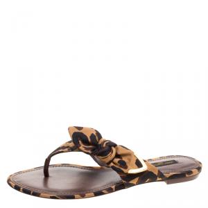 Pre Owned Louis Vuitton Brown Leopard Print Flat Thong Sandals Size 38.5