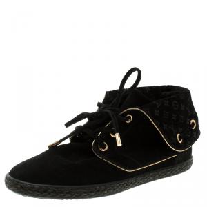 Louis Vuitton Black Suede Monogram Collar Espadrille Sneakers Size 37