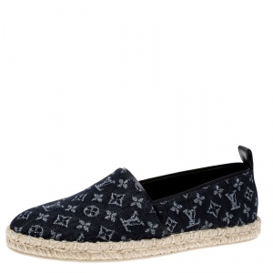Pre Owned Louis Vuitton Blue Monogram Denim Waterfall Espadrille Size 38.5