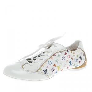 Louis Vuitton White Monogram Canvas and Leather Lace Up Sneakers Size 36.5