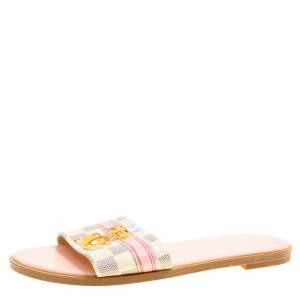 Pre Owned حذاء سلايدز فلات لوي فيتون لوك إيت كانفاس لآزور دامييه مقاس 39.5