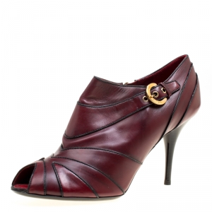 Pre Owned Louis Vuitton Burgundy Leather Marlene Peep Toe Ankle Booties Size 41