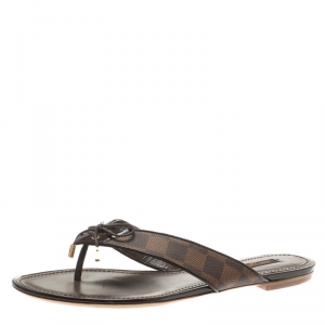 Pre Owned Louis Vuitton Damier Ebene Canvas Flat Thong Sandals Size 40.5