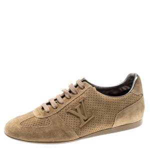 مملوكة مسبقًا Louis Vuitton Beige Perforated Suede Low Top Sneakers Size 36