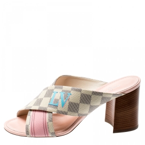 Pre Owned Louis Vuitton Damier Azur Canvas Panorama Slide Mule Sandals Size 37