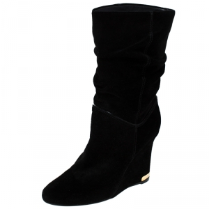 مملوكة مسبقًا Louis Vuitton Black Suede Cate Mid-Calf Wedge Boots Size 37