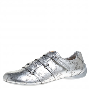 Louis Vuitton Silver Mahina Leather Trainers Size 39.5