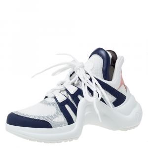 Louis Vuitton White/Blue Leather And Mesh Archlight Lace Up Sneakers Size 37.5