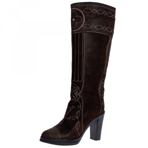 مملوكة مسبقًا Louis Vuitton Chocolate Brown Burnish Suede Beth Knee High Boots Size 40.5