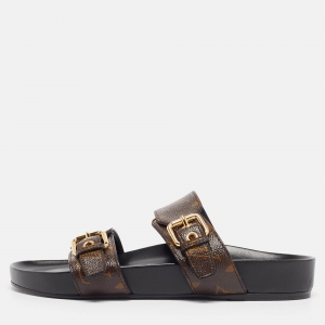مملوكة مسبقًا Louis Vuitton Brown Monogram Canvas Bom Dia Flat Slides Size 37.5