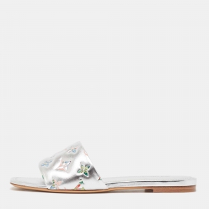 Louis Vuitton Silver Leather Revival Flat Slides Size 38