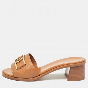 Louis Vuitton Brown Leather Lock It Slide Sandals Size 37