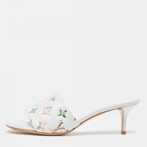 Louis Vuitton White Monogram Embossed Leather Revival Slide Sandals Size 38