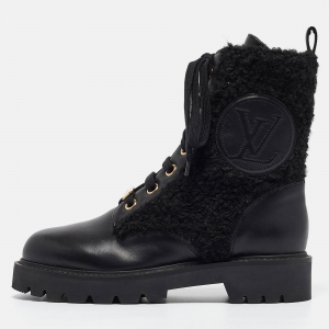 Louis Vuitton Black Leather and Shearling Fur Territory Ranger Boots Size 38
