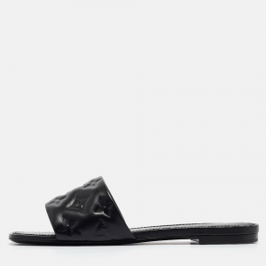 Louis Vuitton Black Monogram Embossed Leather Revival Flat Slides Size 38