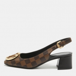Louis Vuitton Brown Damier Canvas Madeleine Slingback Pumps Size 37.5