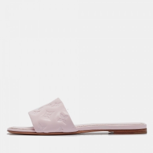 Louis Vuitton Pink Monogram Embossed Leather Revival Flat Slides Size 37
